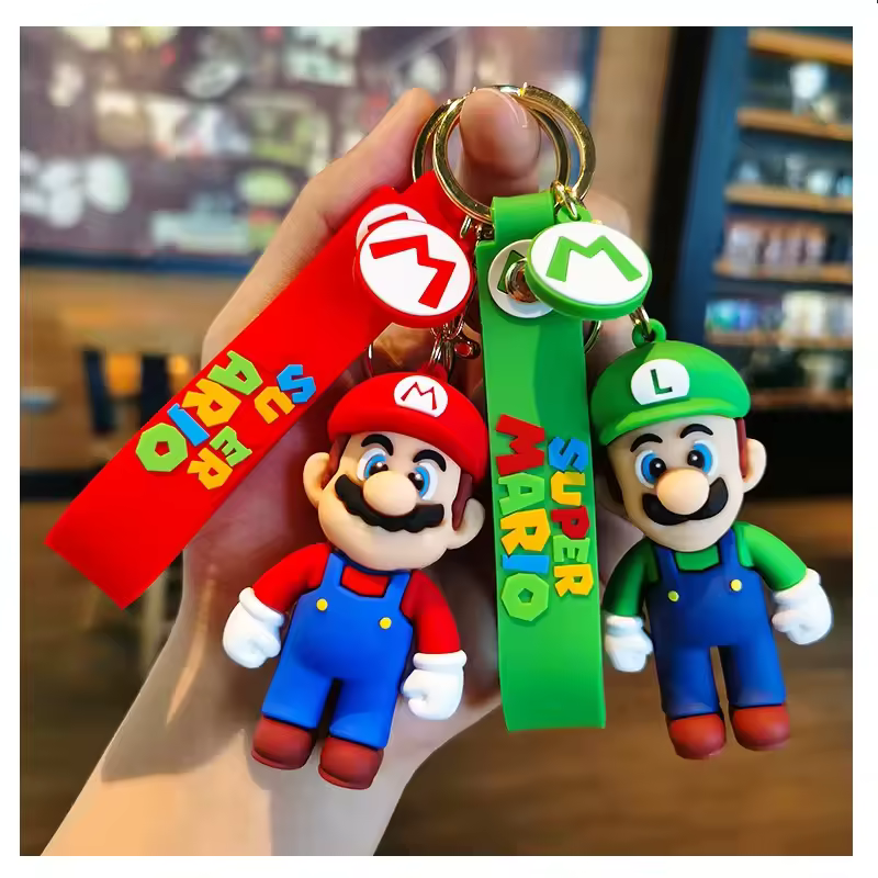 Cartoon 3D PVC Anime Super Marios Bros Keychains Mushroom Luigi Yoshi Ke…