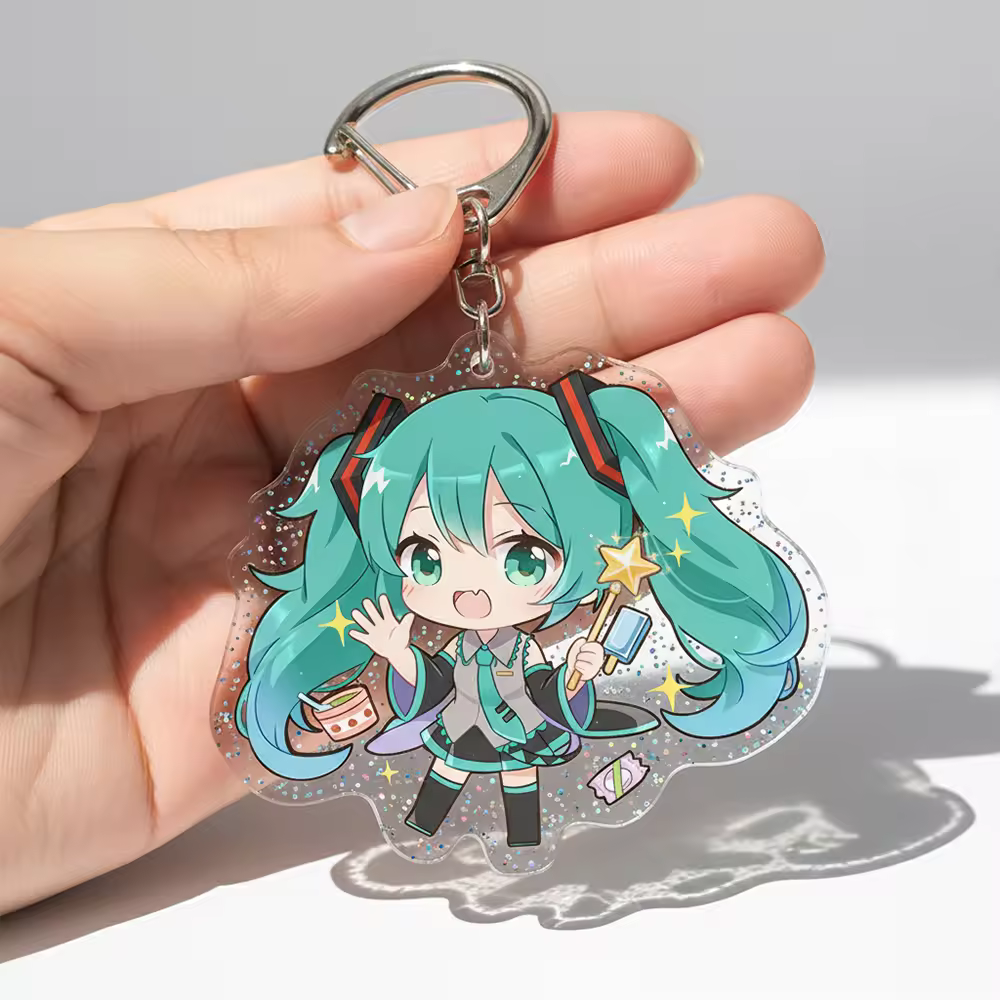 Holographic Cartoon Glitter Acrylic Keychain Keyring Plastic Key Chain A…