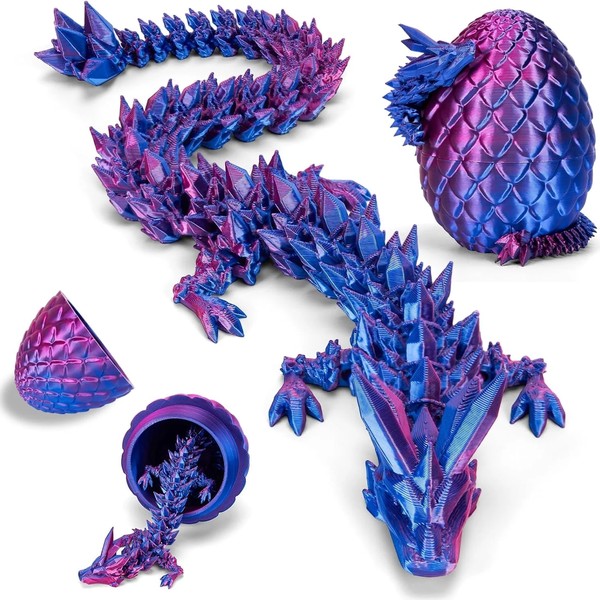 45cm Dual-Color Silk PLA Articulated Crystal Dragon with Mystery Egg
