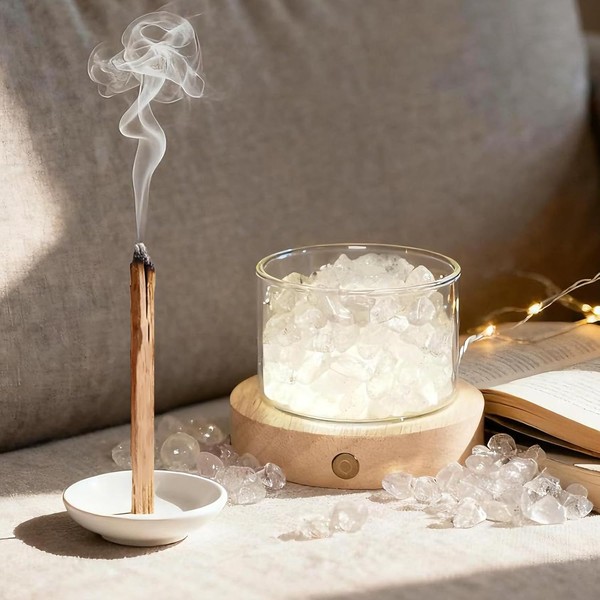 Solid Walnut Wooden Base Raw Crystal Essential Oil Diffuser