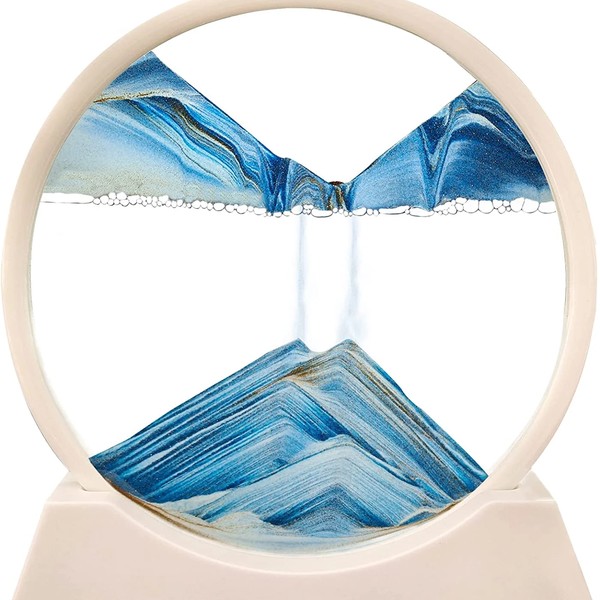 12-Inch 360° Rotating Round Glass Deep Sea Sand Art (Blue Ocean)