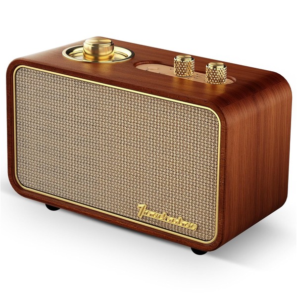Mid-Century Walnut Wood Casing Retro Pixel FM Radio & Speaker