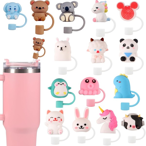 Cute Cartoon Bear & Coffee Cup Straw Dust Protector (6-Pack)