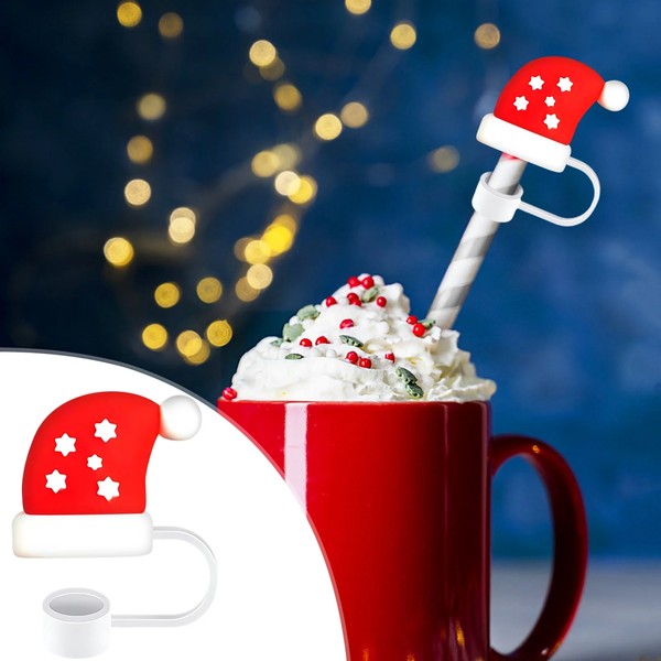 Holiday Festive Christmas Snowman & Santa Hat Straw Plug